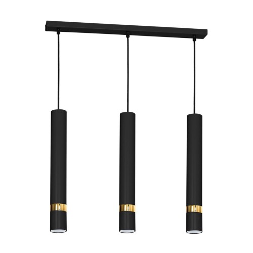 LAMPAMI - tuby sufitowe czarne, nowoczesna lampa nad stół do jadalni, lampa nad wyspę JOKER BLACK/GOLD 3xGU10