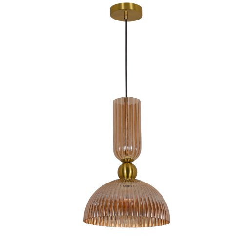 LAMPAMI - długa lampa wisząca bursztynowa, modna lampa do salonu, lampa nad stół, lampa glamour, lampa ryflowana PIEGA