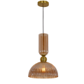 LAMPAMI - długa lampa wisząca bursztynowa, modna lampa do salonu, lampa nad stół, lampa glamour, lampa ryflowana PIEGA