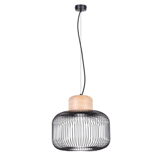 LAMPAMI - lampa wisząca pojedyncza, nowoczesna lampa do salonu, długa lampa sufitowa czarna z drewnem, lampa wisząca GABBIA 35