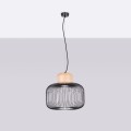 LAMPAMI - lampa wisząca pojedyncza, nowoczesna lampa do salonu, długa lampa sufitowa czarna z drewnem, lampa wisząca GABBIA 35