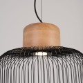 LAMPAMI - lampa wisząca pojedyncza, nowoczesna lampa do salonu, długa lampa sufitowa czarna z drewnem, lampa wisząca GABBIA 35