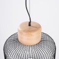 LAMPAMI - lampa wisząca pojedyncza, nowoczesna lampa do salonu, długa lampa sufitowa czarna z drewnem, lampa wisząca GABBIA 35