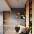 LAMPAMI - lampa wisząca pojedyncza, nowoczesna lampa do salonu, długa lampa sufitowa czarna z drewnem, lampa wisząca GABBIA 35