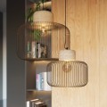 LAMPAMI - lampa wisząca pojedyncza, nowoczesna lampa do salonu, długa lampa sufitowa czarna z drewnem, lampa wisząca GABBIA 35