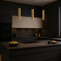 LAMPAMI - złota tuba wisząca, lampa wisząca złota, złota lampa wisząca nowoczesna, lampa wisząca złota pojedyncza, lampa wisząca do sypialni przy łóżku GENESIS BLACK GOLD 1xGU10