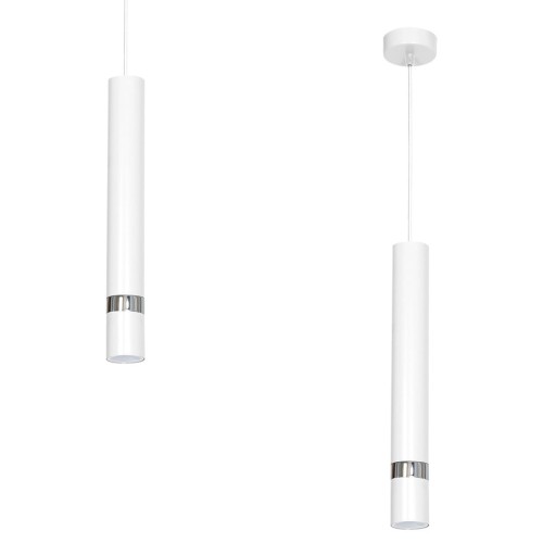 LAMPAMI - lampa tuba sufitowa wisząca pojedyncza, biała lampa wisząca nowoczesna, lampa nad wyspę Joker Biały / Chrom 1xGU10