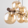 LAMPAMI - lampa nad stół, żyrandol do salonu kule, oświetlenie nad stołem w salonie, żyrandol do salonu nad stół, żyrandol kule przezroczyste, lampa wisząca bursztynowa ESTERA WOOD ORZECH BURSZTYN