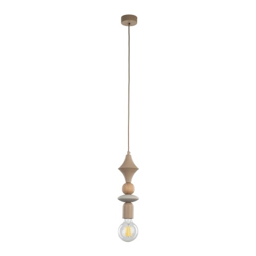 LAMPAMI - designerska lampa wisząca beżowa, pojedyncza lampa wisząca, lampa dekoracyjna wisząca TOWER SABIA WOOD