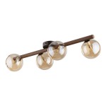Lampa sufitowa z drewnem klosze szklane kule bursztynowe 4xG9 ESTERA WOOD ORZECH