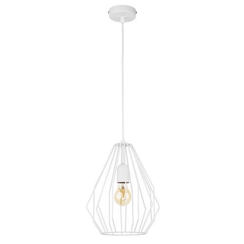 LAMPAMI - lampa biała wisząca styl skandynawski, metalowa lampa do jadalni nad stół, lampa nad wyspę lampa wisząca pojedyncza, lampa biała wisząca BRYLANT WHITE