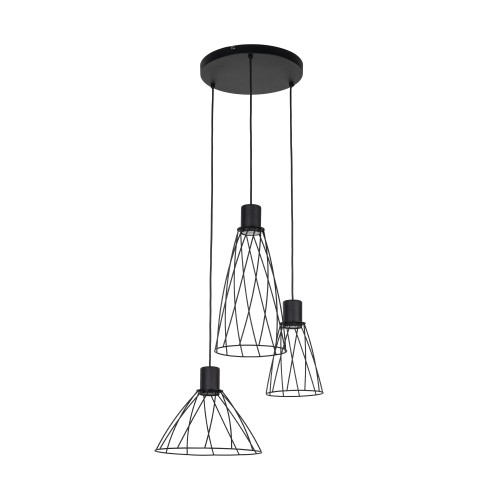 LAMPAMI - lampa nad stół do jadalni czarna loft potrójna, lampa do kuchni, żyrandol druciany, czarna lampa nad stół do jadalni, żyrandol do salonu loftowy MODESTO BLACK