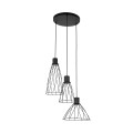 LAMPAMI - lampa nad stół do jadalni czarna loft potrójna, lampa do kuchni, żyrandol druciany, czarna lampa nad stół do jadalni, żyrandol do salonu loftowy MODESTO BLACK