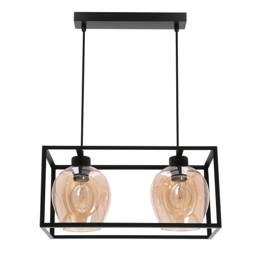 LAMPAMI - lampa do kuchni wisząca czarna podwójna, żyrandol na dwie żarówki, lampa do kuchni nad stół, lampa nad wyspę kuchenną, czarna lampa nad stół do  jadalni SATER