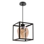 Lampa wisząca nad stół w jadalni czarna klosz bursztynowy 1xE27 40W SATER