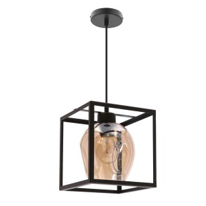 Lampa wisząca nad stół w jadalni czarna klosz bursztynowy 1xE27 40W SATER