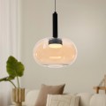 LAMPAMI - lampa wisząca kula szklana bursztynowa, lampa wisząca do salonu, lampa wisząca do sypialni przy łóżku, długa lampa kula wisząca, lampa na antresolę, lampa na wysoki sufit BUENO