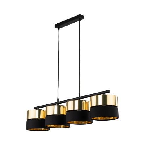 LAMPAMI - żyrandol do jadalni nad stół czarny ze złotym, żyrandol do sypialni, żyrandol do salonu, żyrandol glamour z abażurami, ekskluzywny żyrandol, lampa wisząca dekoracyjna HILTON BLACK/GOLD