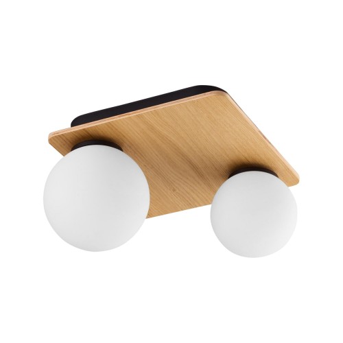 LAMPAMI - plafon sufitowy do przedpokoju klosze białe kule, lampa do kuchni, lampa sufitowa na korytarz kwadratowa, plafon sufitowy, lampa z drewnem BIANCA WOOD