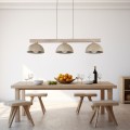 LAMPAMI - beżowa lampa z drewnem, żyrandol nad stół,  żyrandol z drewnem, żyrandol w stylu skandynawskim, lampa potrójna nad stół, lampa do jadalni nad stół loft OSLO SABIA