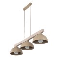LAMPAMI - beżowa lampa z drewnem, żyrandol nad stół,  żyrandol z drewnem, żyrandol w stylu skandynawskim, lampa potrójna nad stół, lampa do jadalni nad stół loft OSLO SABIA