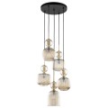 LAMPAMI- lampa wisząca bursztynowa szkło ryflowane, nowoczesny żyrandol do salonu czarny, lampa nad stół, lampa w sypialni, długa lampa wisząca nad schody  SOPHIA COGNAC