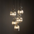 LAMPAMI- lampa wisząca bursztynowa szkło ryflowane, nowoczesny żyrandol do salonu czarny, lampa nad stół, lampa w sypialni, długa lampa wisząca nad schody  SOPHIA COGNAC