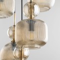 LAMPAMI- lampa wisząca bursztynowa szkło ryflowane, nowoczesny żyrandol do salonu czarny, lampa nad stół, lampa w sypialni, długa lampa wisząca nad schody  SOPHIA COGNAC