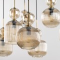 SLAMPAMI- lampa wisząca bursztynowa szkło ryflowane, nowoczesny żyrandol do salonu czarny, lampa nad stół, lampa w sypialni, długa lampa wisząca nad schody  SOPHIA COGNAC