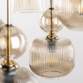 LAMPAMI- lampa wisząca bursztynowa szkło ryflowane, nowoczesny żyrandol do salonu czarny, lampa nad stół, lampa w sypialni, długa lampa wisząca nad schody  SOPHIA COGNAC
