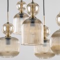 LAMPAMI- lampa wisząca bursztynowa szkło ryflowane, nowoczesny żyrandol do salonu czarny, lampa nad stół, lampa w sypialni, długa lampa wisząca nad schody  SOPHIA COGNAC