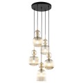 LAMPAMI- lampa wisząca bursztynowa szkło ryflowane, nowoczesny żyrandol do salonu czarny, lampa nad stół, lampa w sypialni, długa lampa wisząca nad schody  SOPHIA COGNAC