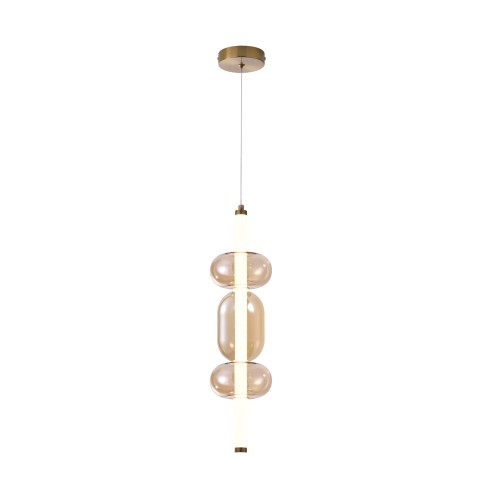 LAMPAMI - modna lampa do sypialni wisząca przy łóżku, złota lampa wisząca glamour,  lampa ledowa, złota lampa do sypialni, lampa nad stołem w jadalni, lampa ledowa do salonu KELLY  8W LED 2700K klosz
