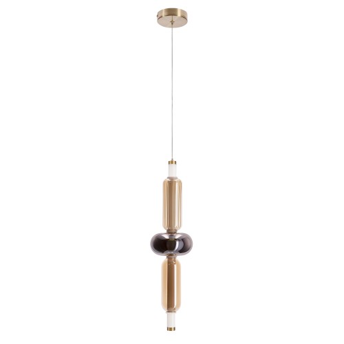 LAMPAMI - bursztynowa lampa do sypialni wisząca przy łóżku, złota lampa wisząca glamour, lampa ledowa do salonu, lampa wisząca nad stół w jadalni, złota lampa do sypialni, bursztynowa lampa wisząca KELLY LED 2700K