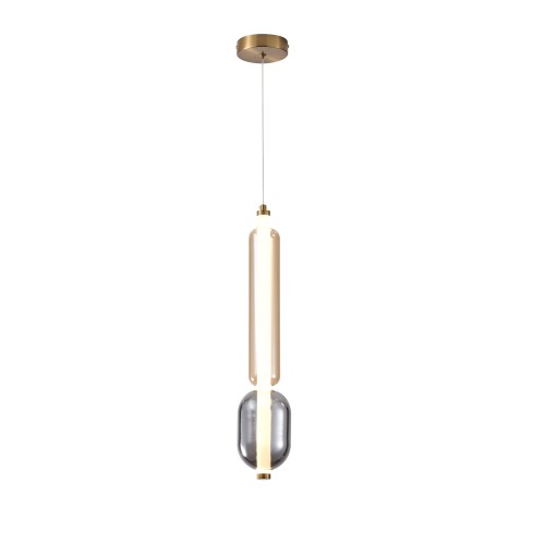 LAMPAMI - pojedyncza lampa wisząca dekoracyjna,  złota lampa wisząca nowoczesna, lampa ledowa do salonu, lampa wisząca nad stół w jadalni, złota lampa do sypialni wisząca przy łóżku KELLY LED