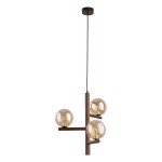 Lampa wisząca z drewnem klosze szklane kule bursztynowe 3xG9 ESTERA WOOD