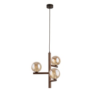 Lampa wisząca z drewnem klosze szklane kule bursztynowe 3xG9 ESTERA WOOD