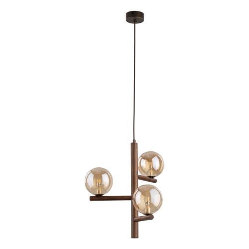 LAMPAMI - lampa wisząca z drewnem klosze szklane kule, żyrandol do sypialni,  żyrandol do salonu, modna lampa do salonu, przytulna lampa do sypialni wisząca przy łóżku, lampa wisząca potrójna ESTERA WOOD