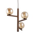 LAMPAMI - lampa wisząca z drewnem klosze szklane kule, żyrandol do sypialni,  żyrandol do salonu, modna lampa do salonu, przytulna lampa do sypialni wisząca przy łóżku, lampa wisząca potrójna ESTERA WOOD