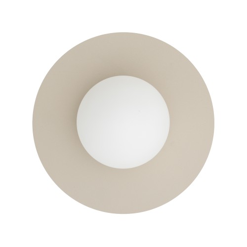 LAMPAMI - beżowy kinkiet ścienny okrągły klosz biała kula, kinkiet na klatkę schodową, kinkiet na korytarz, modna lampa do salonu, lampa do sypialni, kinkiet ścienny SATURN M