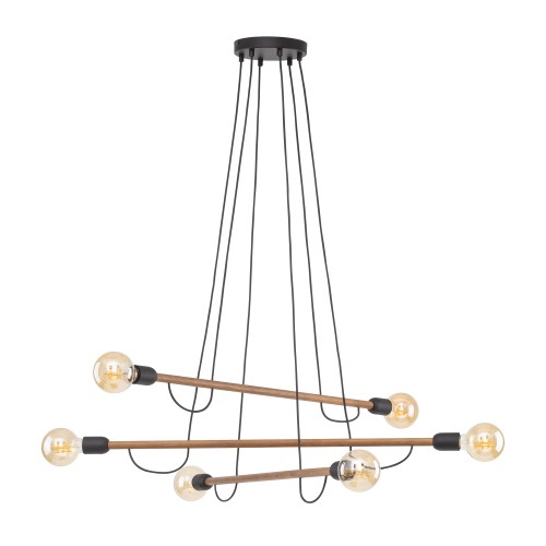 LAMPAMI - lampa z drewnem, duży nowoczesny żyrandol do salonu dający dużo światła, żyrandol z drewnem, lampa do pokoju sufitowa, żyrandol do salonu, żyrandol rustykalny - HELIX WOOD ORZECH