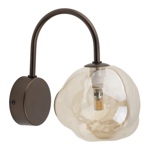 LAMPAMI - lampa ścienna klosz szklany bursztynowy,  lampa na korytarz, kinkiet na przedpokój, kinkiet ścienny nowoczesny, kinkiet ścienny do salonu, kinkiet ścienny do sypialni LAVA BROWN