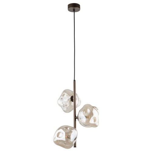 LAMPAMI - lampa sufitowa wisząca 3 punktowa, lampa lawa klosze szklane kule nieregularne, przytulna lampa do sypialni wisząca przy łóżku, oświetlenie salonu nowoczesne, lampa z kulami LAVA BROWN
