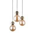 LAMPAMI - nowoczesny żyrandol do salonu, lampa wisząca szklane kule, lampa do salonu, żyrandol kule bursztynowe ze złotym, lampa nad stół, lampa wisząca SIA GOLD