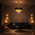 LAMPAMI - nowoczesny żyrandol do salonu z kryształkami, ozdobny żyrandol kryształowy glamour, żyrandol do sypialni, żyrandol nad stół, złoty żyrandol glamour CRISTAL GOLD BLACK