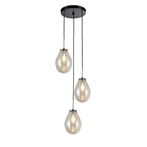 LAMPAMI - lampa do jadalni nad stół wisząca potrójna czarna, lampa sufitowa kule szklane, lampa sufitowa wisząca czarna FONDI