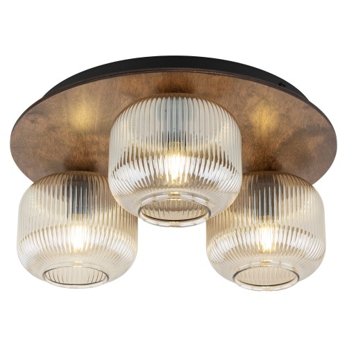 LAMPAMI - lampa do salonu sufitowa szkło ryflowane, oświetlenie do kuchni sufitowe, nowoczesne oświetlenie do salonu, nowoczesna lampa do przedpokoju, przytulna lampa do sypialni, stylowa lampa do salonu SALVIA BROWN