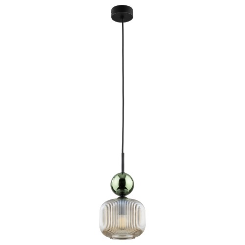 LAMPAMI - lampa wisząca do sypialni przy łóżku szkło ryflowane, lampa sufitowa pojedyncza wisząca, lampa do salonu, lampa do kuchni wisząca, lampa do jadalni SOPHIA GREEN COGNAC