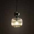LAMPAMI - lampa wisząca do sypialni przy łóżku szkło ryflowane, lampa sufitowa pojedyncza wisząca, lampa do salonu, lampa do kuchni wisząca, lampa do jadalni SOPHIA GREEN COGNAC