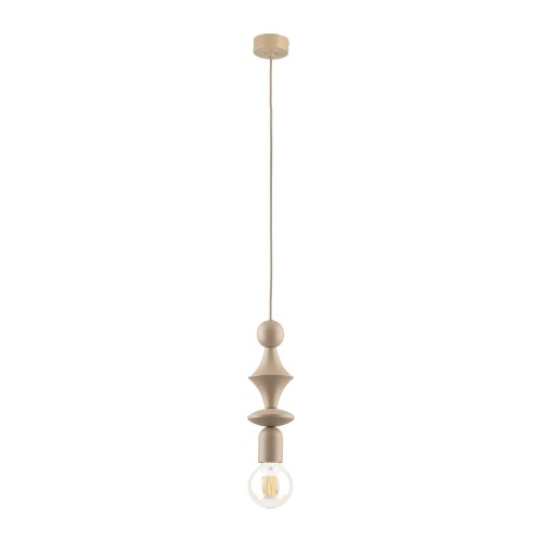 LAMPAMI - lampa dekoracyjna wisząca pojedyncza beżowa, lampa do salonu, lampa do gabinetu, lampa na przedpokój, lampa wisząca pojedyncza ozdobna, długa lampa wisząca beżowa TOWER SABIA